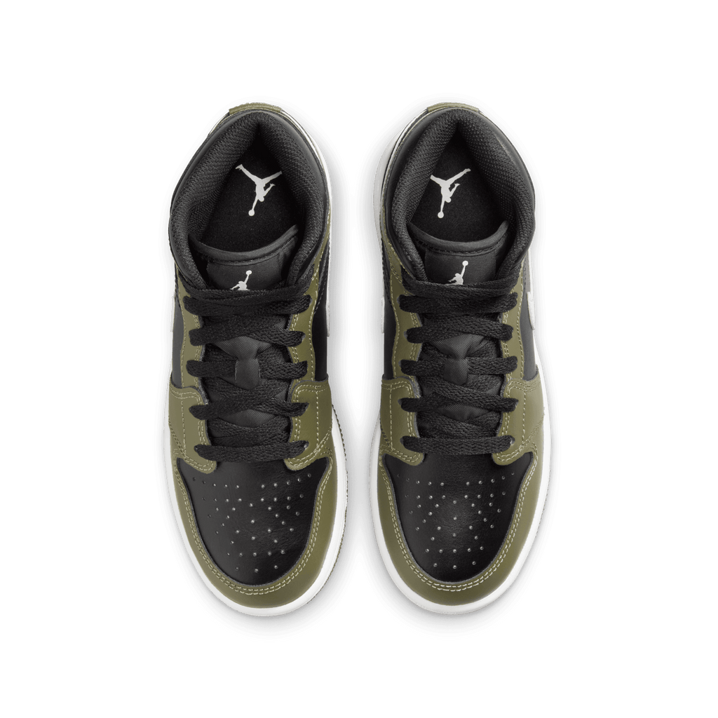 Big Kids' Air Jordan 1 Mid "Black White Olive"