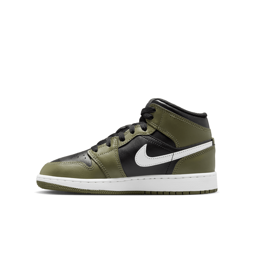 Big Kids' Air Jordan 1 Mid "Black White Olive"