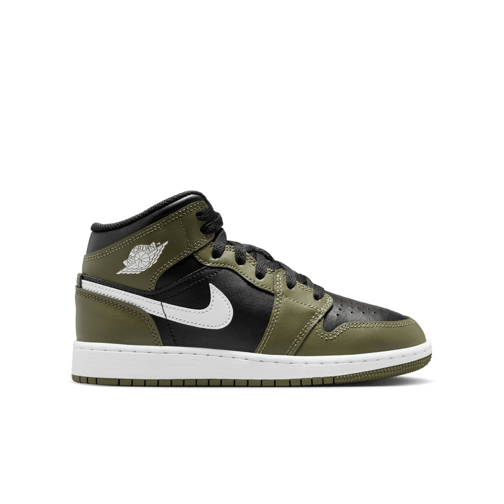 Big Kids' Air Jordan 1 Mid "Black White Olive"