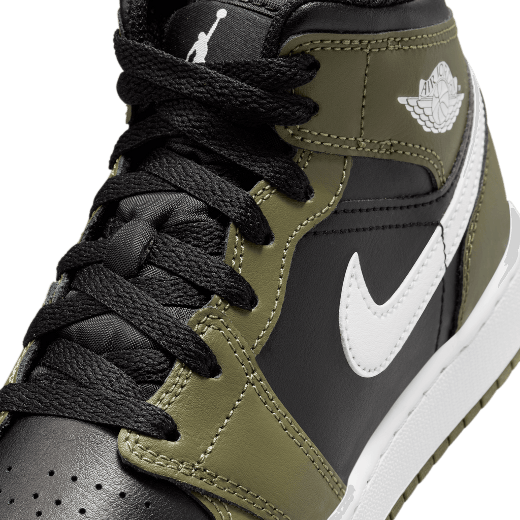 Big Kids' Air Jordan 1 Mid "Black White Olive"