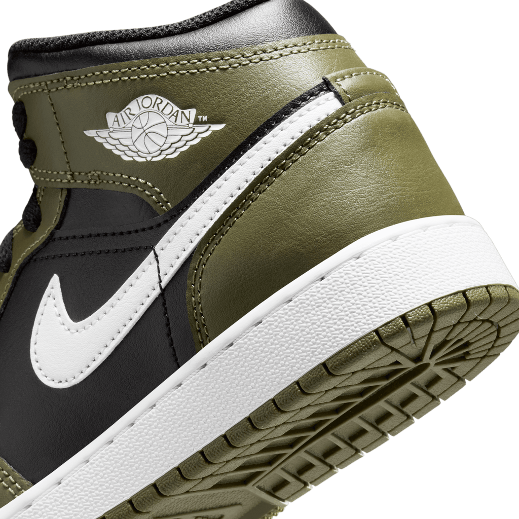 Big Kids' Air Jordan 1 Mid "Black White Olive"