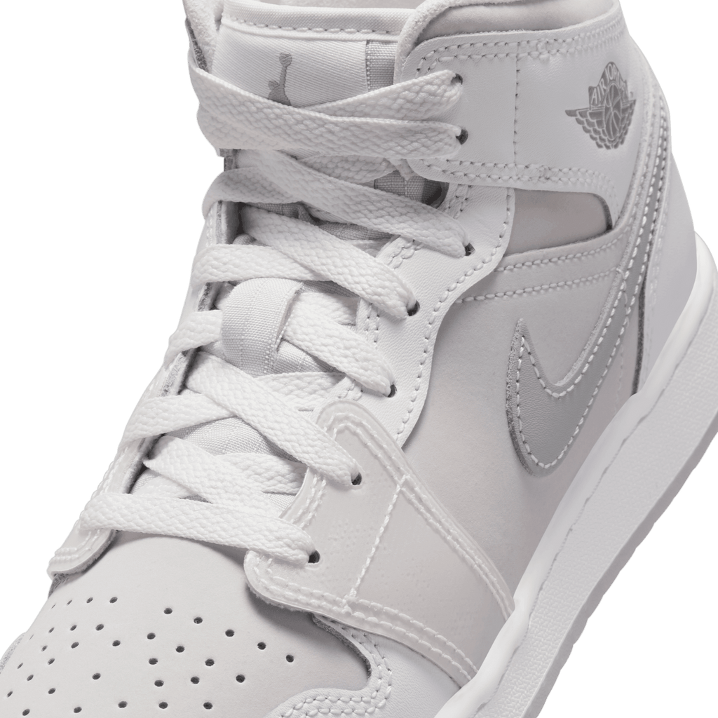 Big Kids' Air Jordan 1 Mid SE "Summit White Metallic Silver"