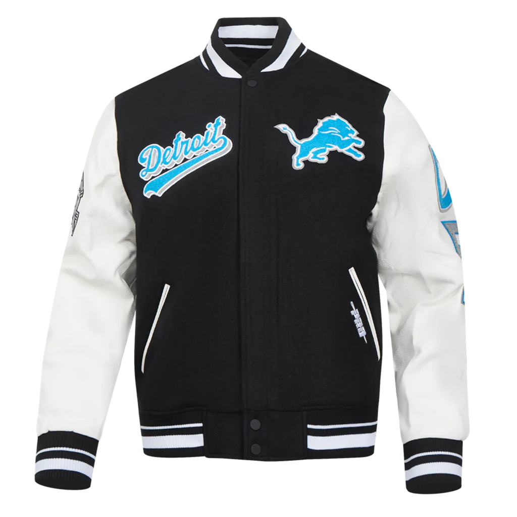 Men's Pro Standards Detroit Lions Script Tail Rib Wool Varsity Jacket