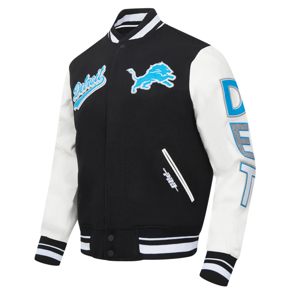 Men's Pro Standards Detroit Lions Script Tail Rib Wool Varsity Jacket