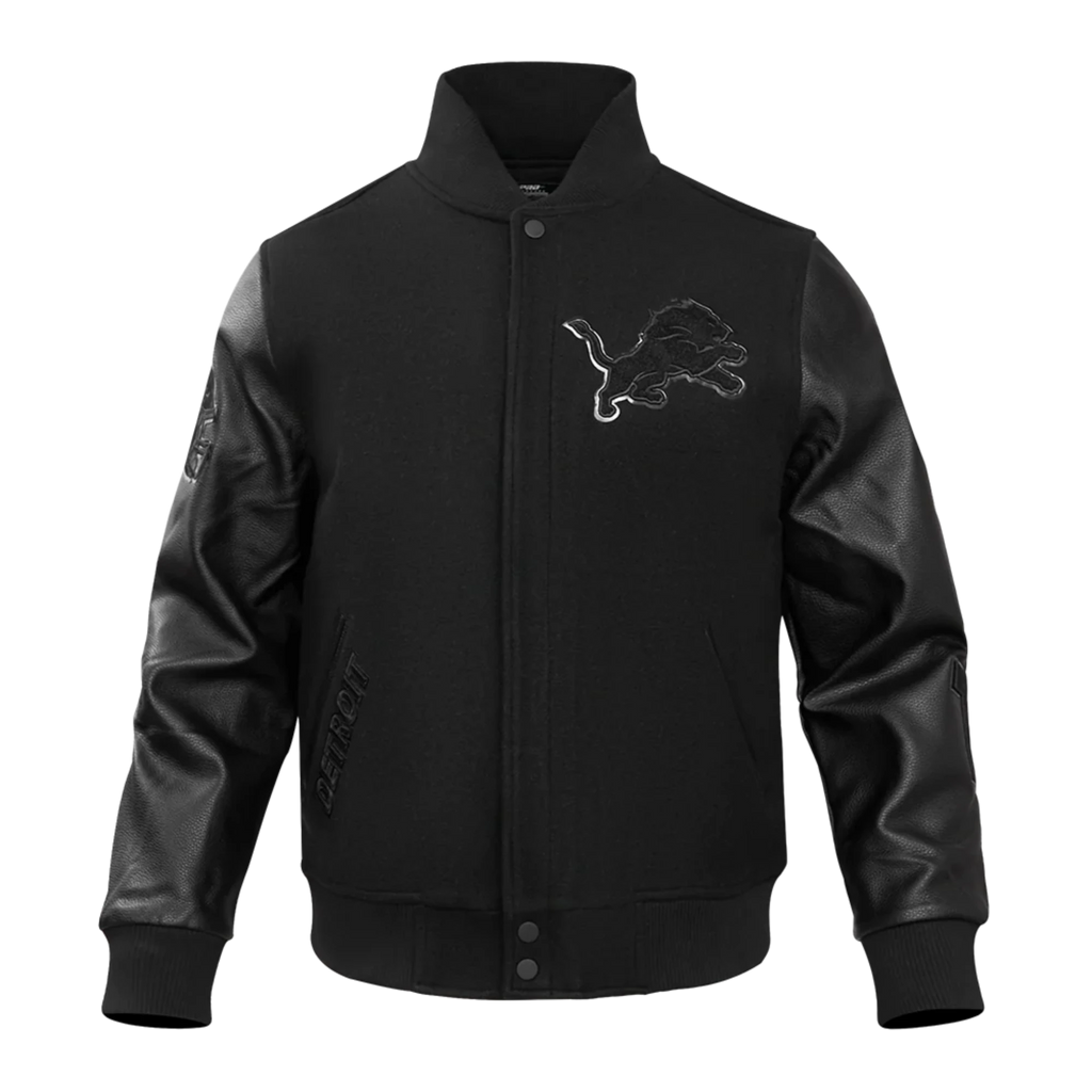 Men's Pro Standards Detroit Lions Triple Black Wool Varsity Jacket