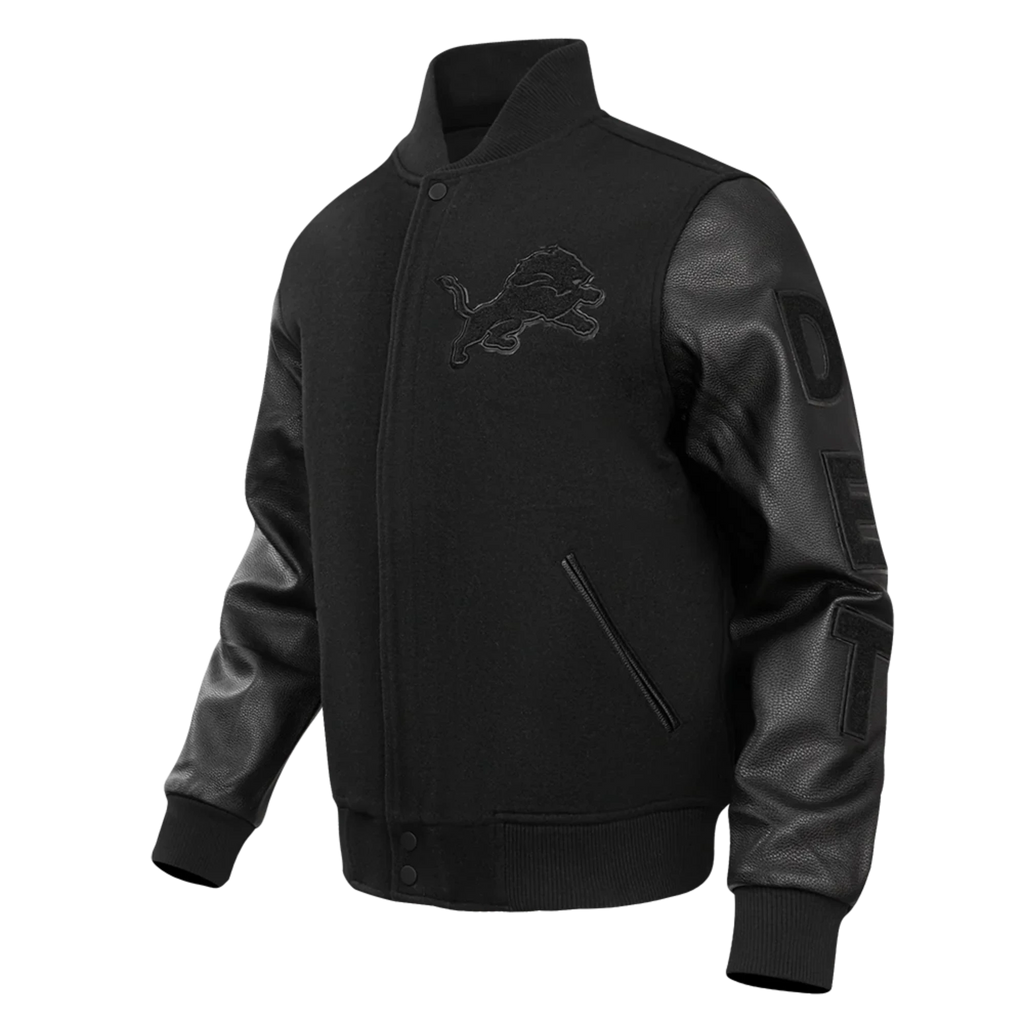 Men's Pro Standards Detroit Lions Triple Black Wool Varsity Jacket