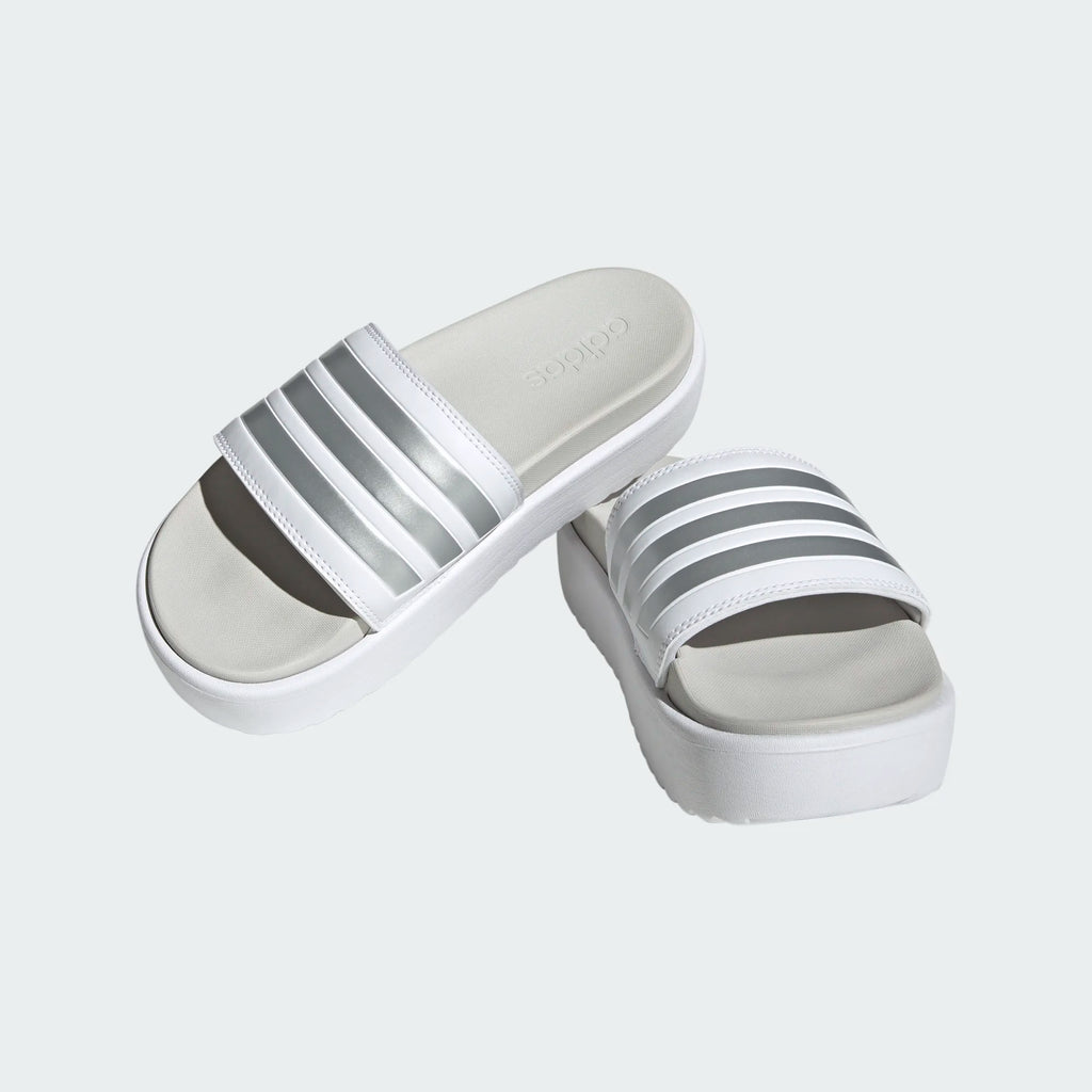 Women's Adidas Adilette Platform Slides "Cloud White Metallic"