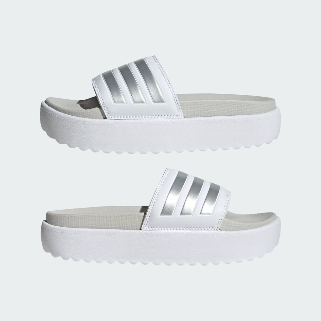 Women's Adidas Adilette Platform Slides "Cloud White Metallic"