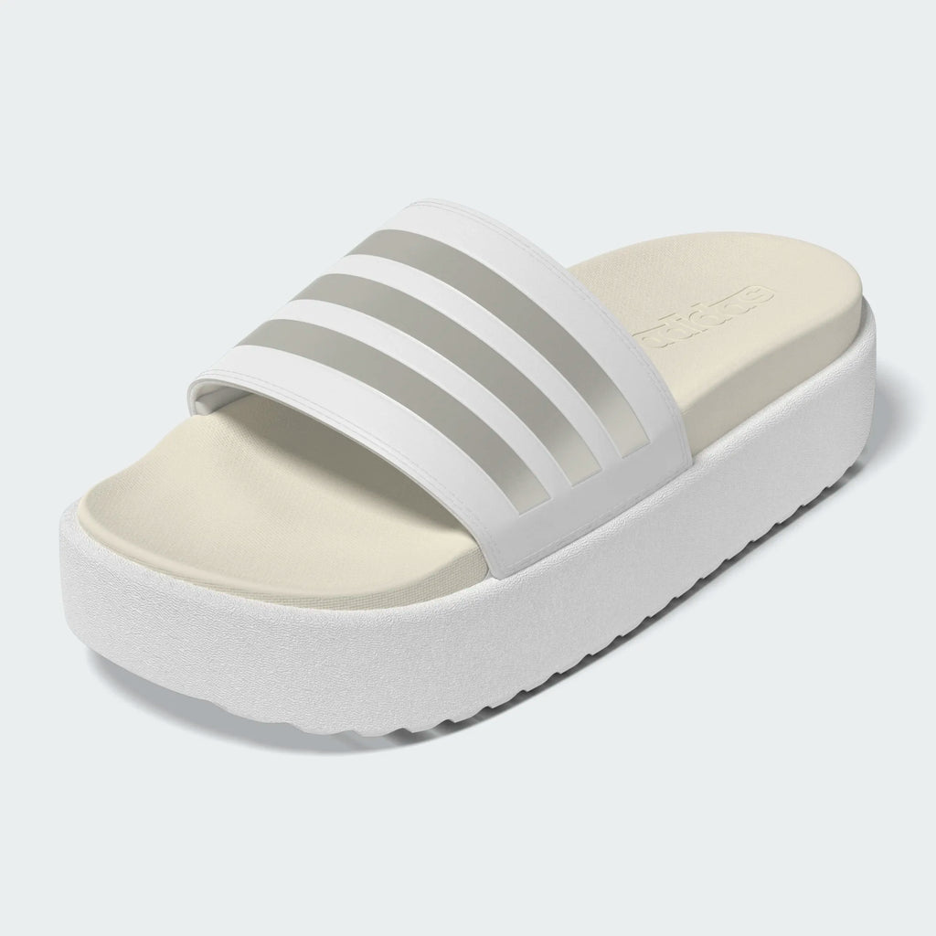 Women's Adidas Adilette Platform Slides "Cloud White Metallic"