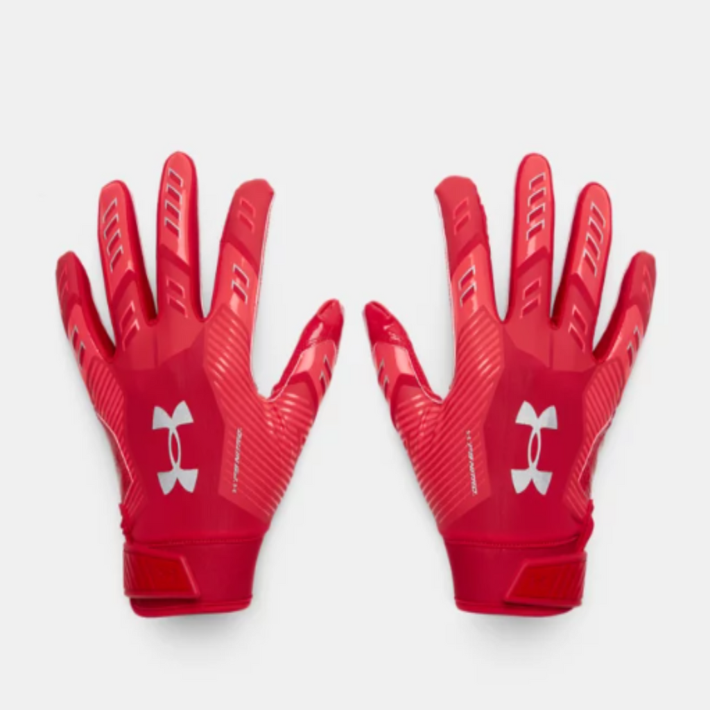 Men's Under Armour F9 Nitro Football Gloves "Red Beta Metallic Silver"