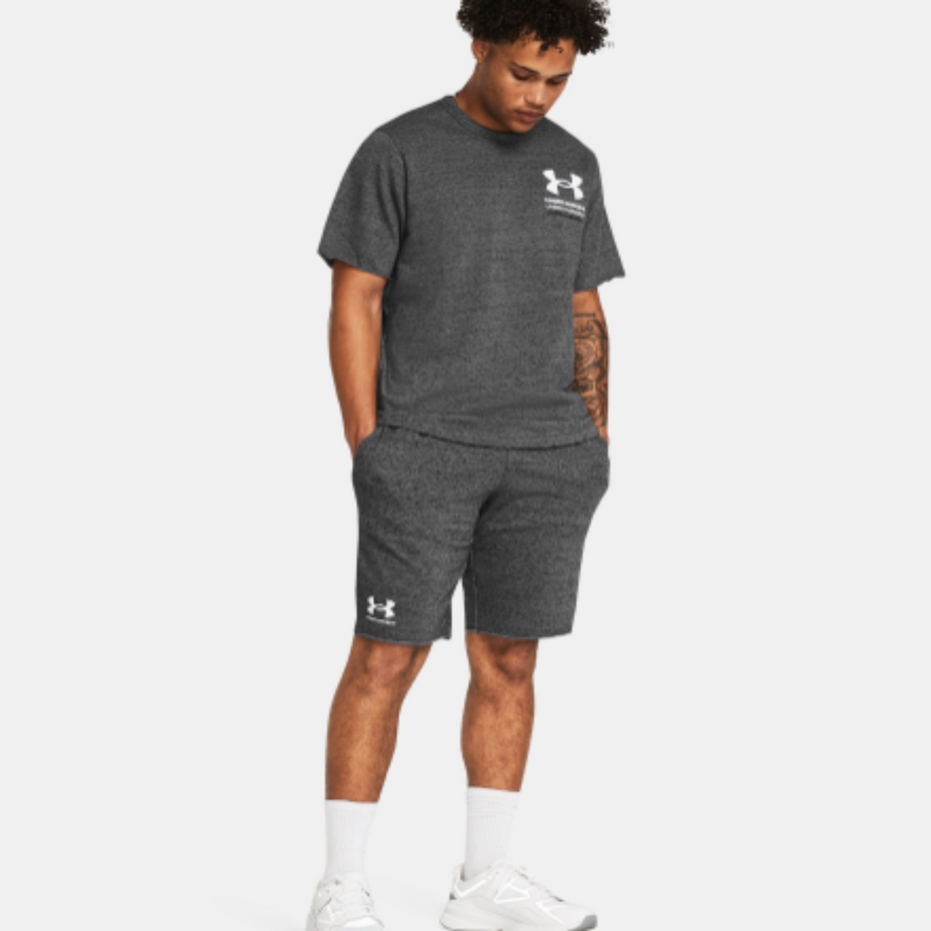 Men's Under Armour Rival Terry Shorts (Castlerock Light Heather/Onyx White)